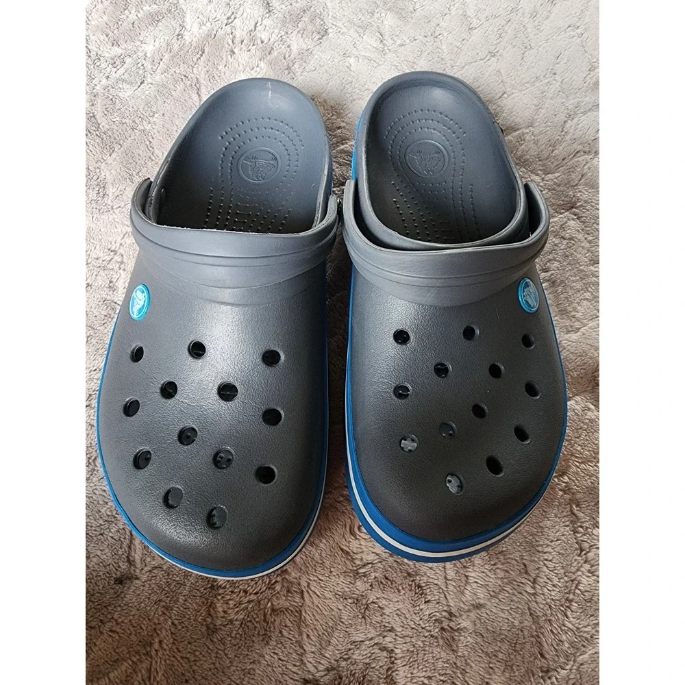Crocs Crocband Clogs Charcoal Ocean Blue Mens 7 Womens 9 Slip On Sandals